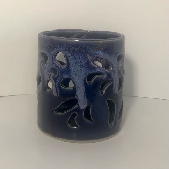 Bay Pottery Art Candle Holder Cut Out Floral Detail Purple. - Picture 3 of 15